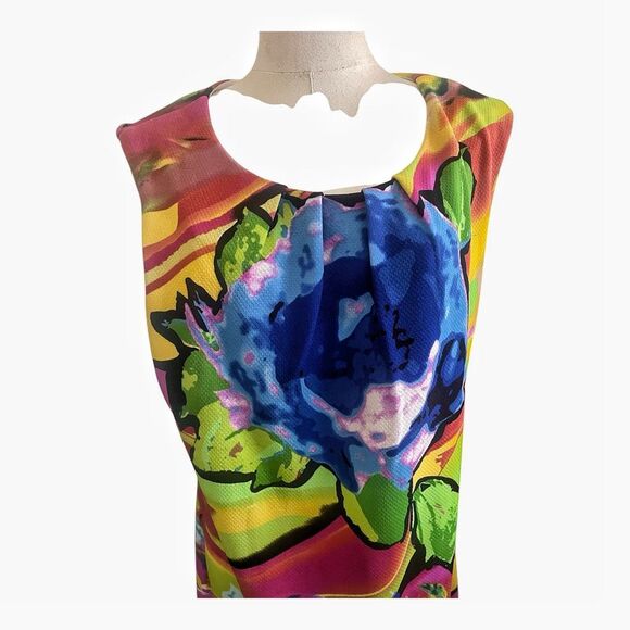 Peach Velvet Abstract Multicolor Dress Size 16 - Picture 2 of 6